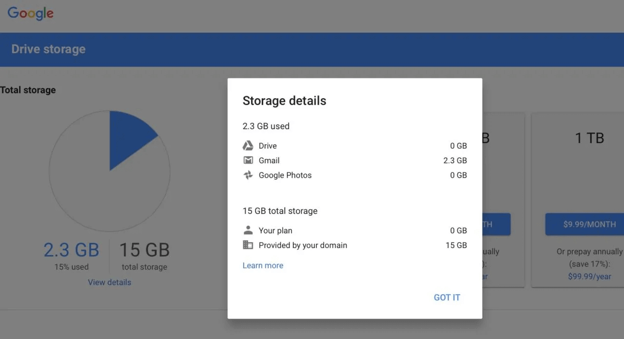 Google Storage Taking Up