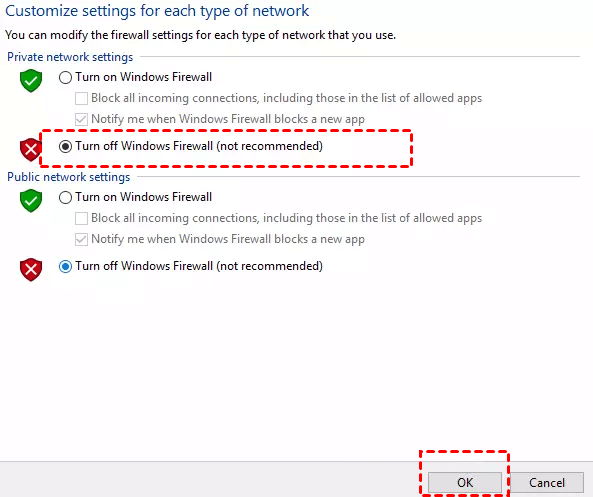 Turn Off Windows Firewall