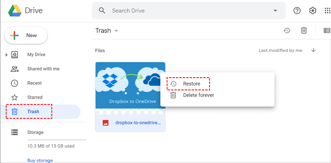 Restore files from Trash