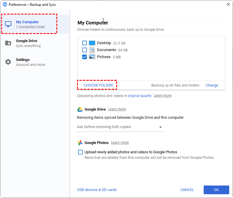 Google Drive My Computer Choose Folder