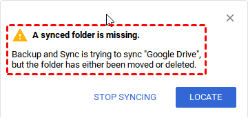 Google Drive A Synced Folder is Missing