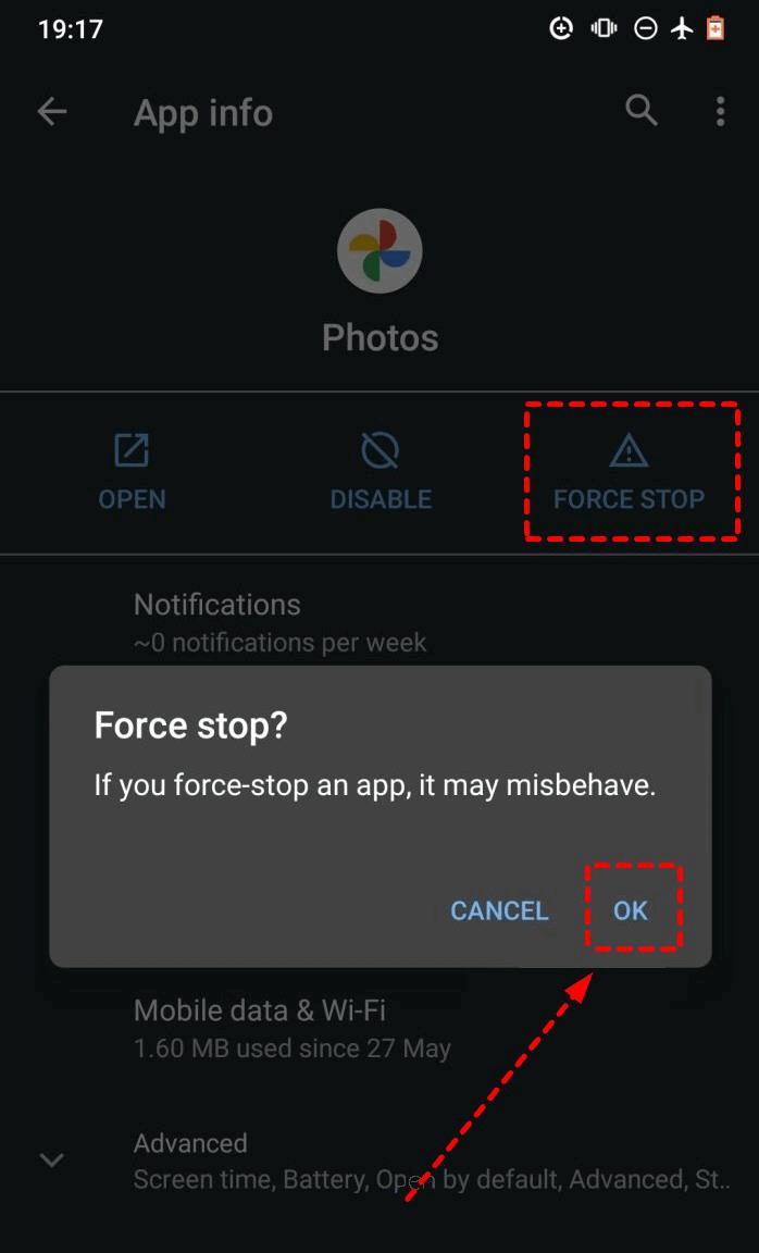 Google Photos Force Stop