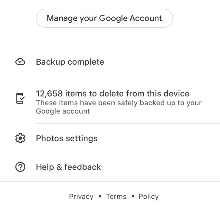Google Photos Says Backup Complete