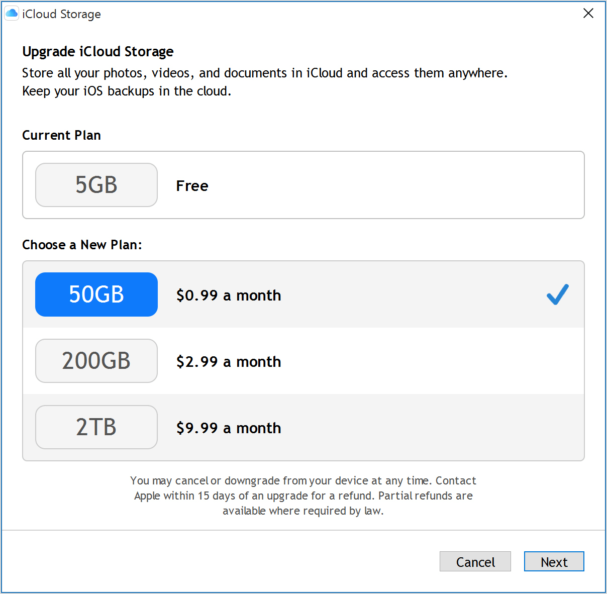 icloud storage plans cancel