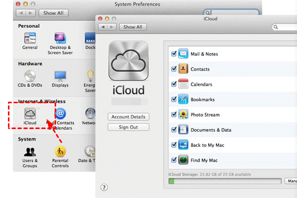 System Preferences iCloud