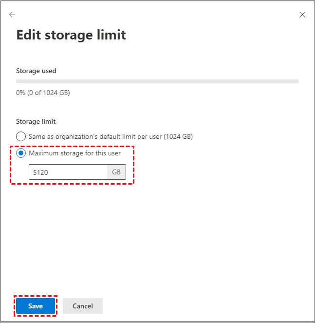 Edit Storage Limit