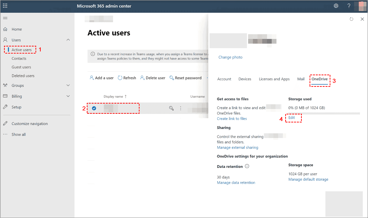 Microsoft 365 Admin Center Set Default Storage Limit
