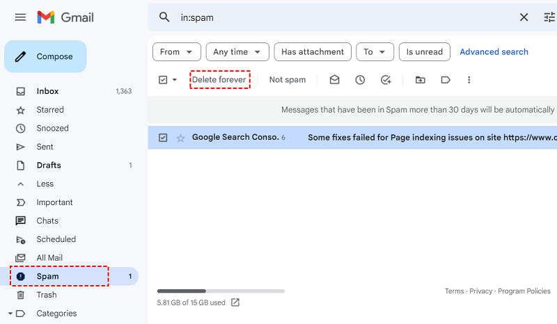 Gmail Spam Delete Forever