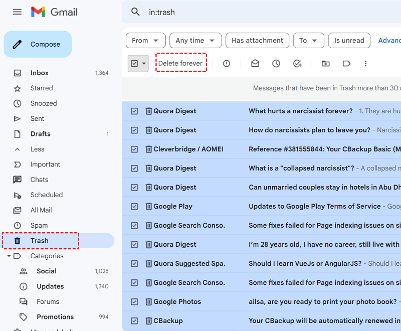 Gmail Trash Delete Forever