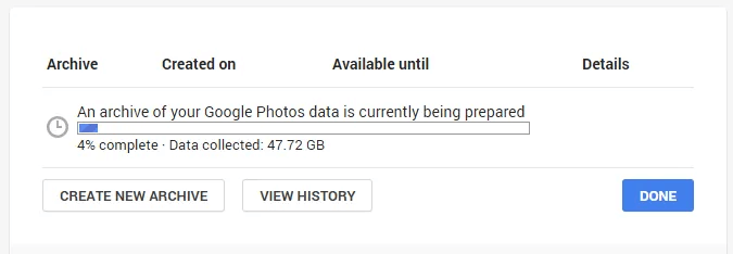 Google Takeout Progress