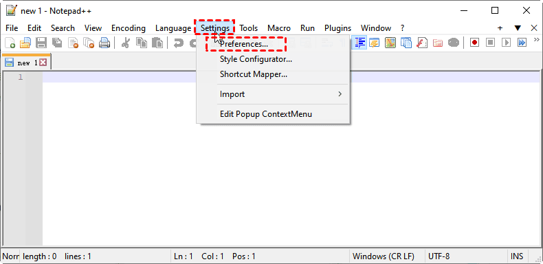 Notepad Settings Preferences