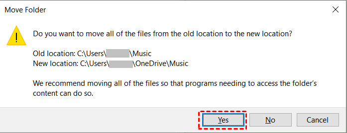 Click Yes To Move Music Folder