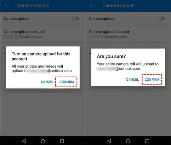 Confirm Camera Upload Android