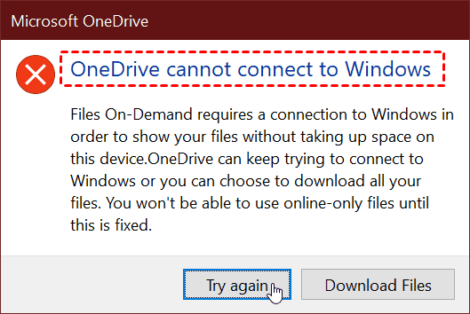 Onedrive Cannot Connect to Windows