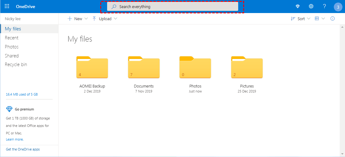 OneDrive Search Files