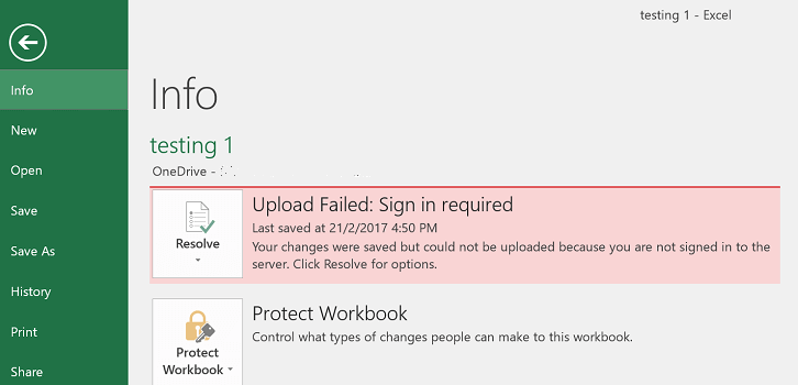 OneDrive Upload Failed Sign in required