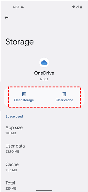 Clear OneDrive Cache Android