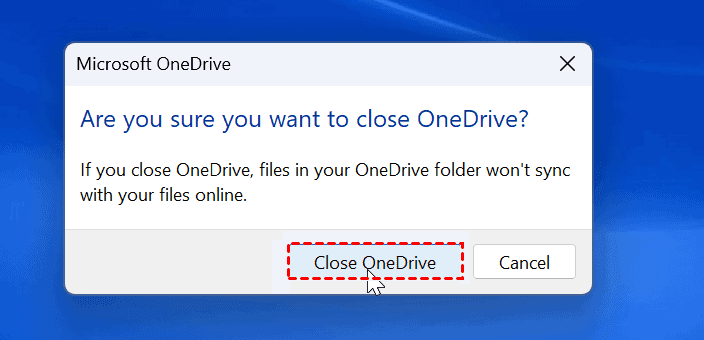 Close OneDrive Button