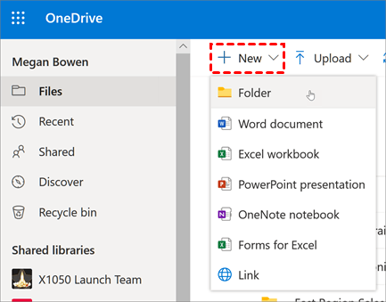 Create New Folder on OneDrive