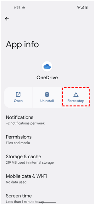 Force OneDrive Android