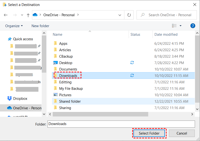 Downloads Select Folder