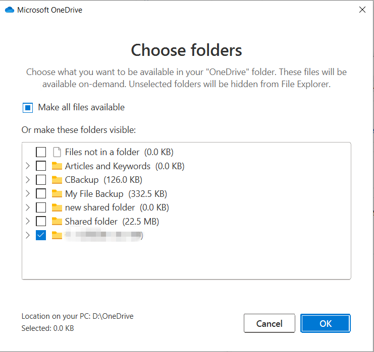 OneDrive Choose Folder to Sync