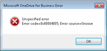 OneDrive Unspecified Error 0x80004005