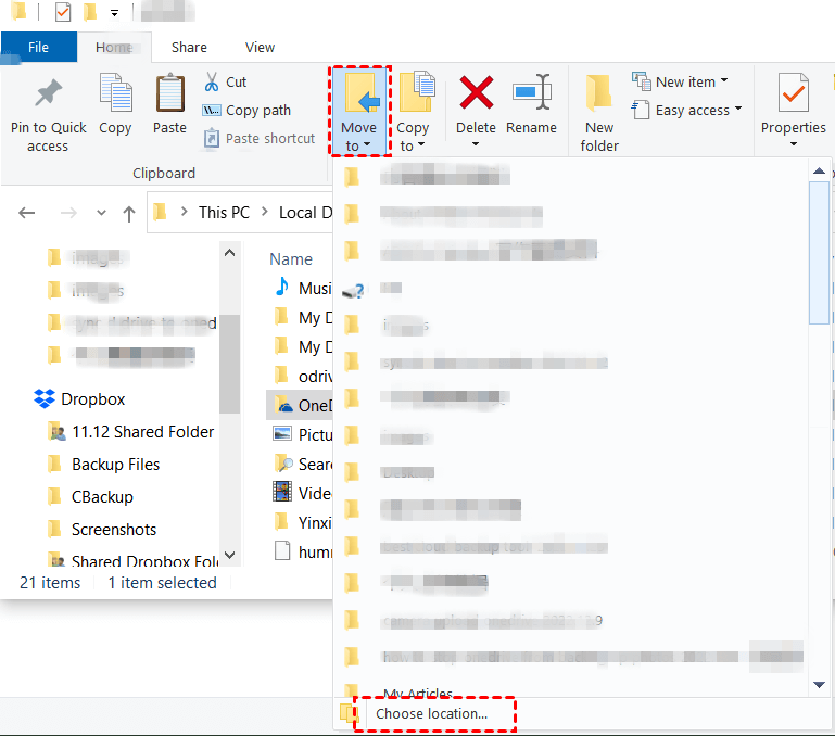 OneDrive Folder Move to Change Location