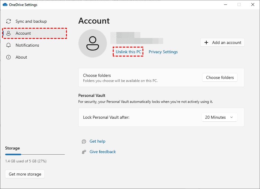 Unlink This PC OneDrive Account