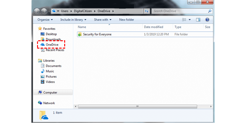 OneDrive Folder Windows 7