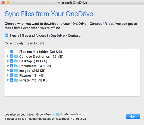 OneDrive Sync Folders to PC Mac