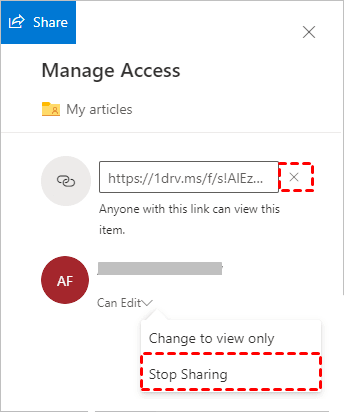 OneDrive Stop Sharing