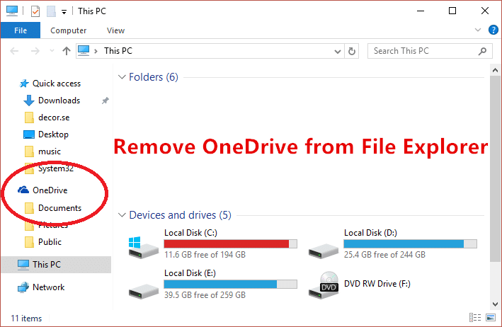 Remove OneDrive from File Explorer
