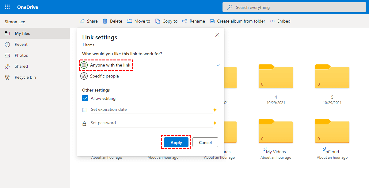 Share To Anyone With The Link In Onedrive