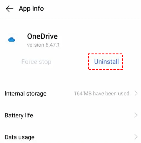 Uninstall OneDrive Android