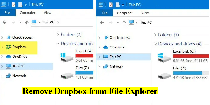 Remove Dropbox from File Explorer