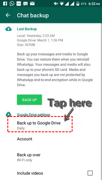 Whatsapp Select Back Up To Google Drive