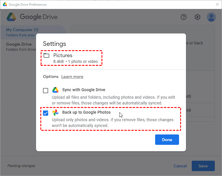 Backup Pictures Only to Google Photos