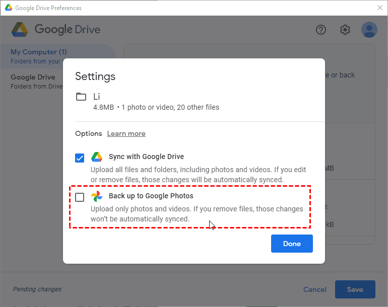 Disable Backup to Google Photos