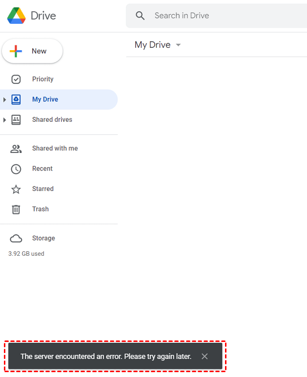 The Server Encountered an Error Google Drive