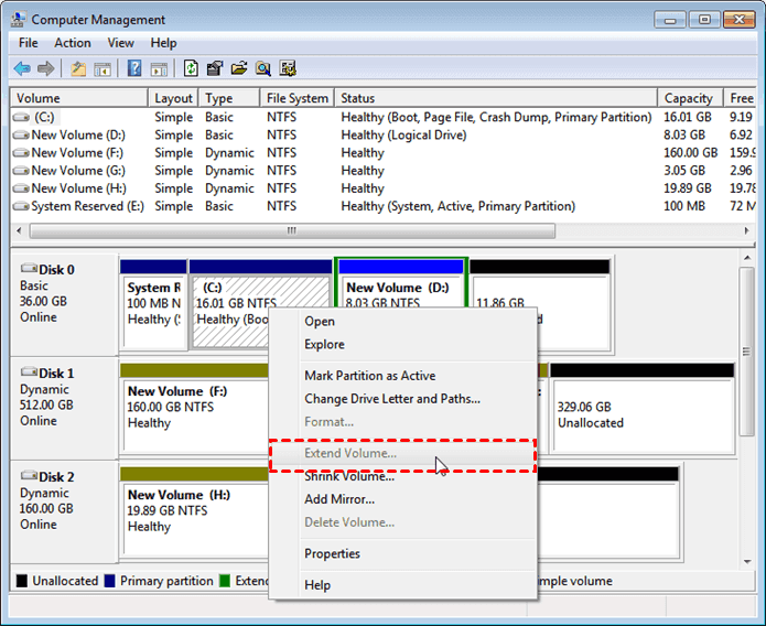 Extend Dynamic Volume in Disk Management