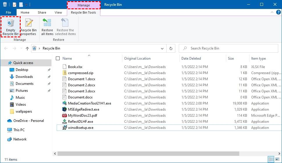 Windows 10 Freeup Space Delete Recycle Bin