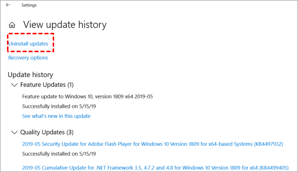 Windows Uninstall Updates